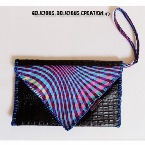 Original '' pochette enveloppe !! waxcroco !! en bi matiere simili cuir tissu wax. noir t: 27.5cm x 18cm belicious-delicious-creation