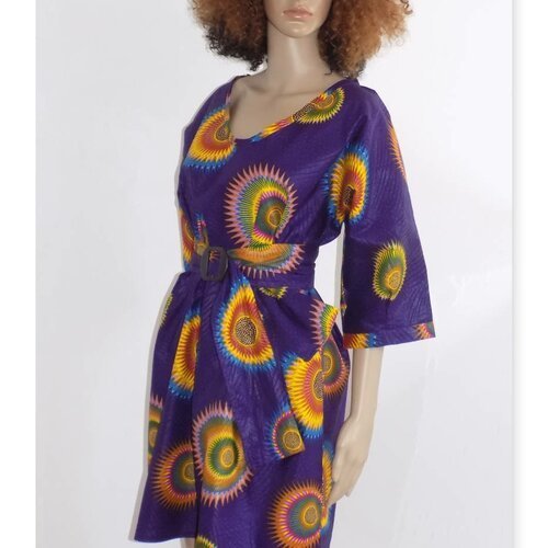 Originale robe !! kimono wax !! en tissu wax purple multicolore taille: 38/40 long 89cm belicious-delicious-creation