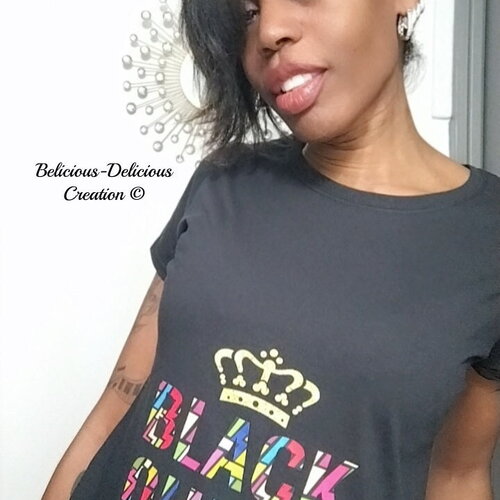Original t-shirt femme imprime loose fit !! black queen !! en coton noir imprime taille:40 - xl belicious-delicious-creation
