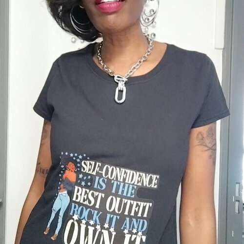Original t-shirt femme imprime !! self confidence !! en coton noir imprime motif self confidence taille:40 belicious-delicious-creation