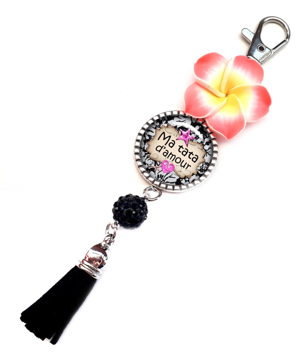 Bijoux De Sacs Porte Cles Pompon Ma Tata D Amour Fleur Exotique Bijoux Cabochons Plaisir D Offrir Un Grand Marche