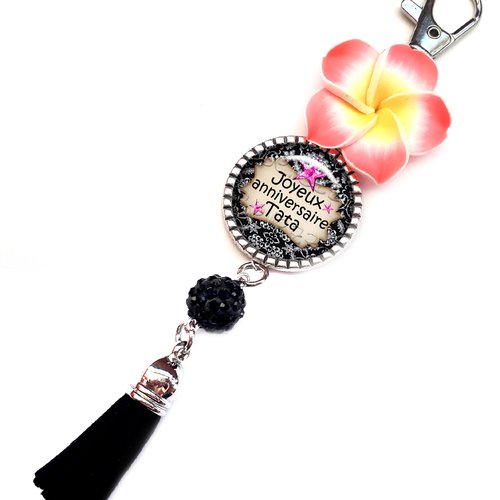 Bijoux De Sacs Porte Cles Pompon Joyeux Anniversaire Tata Fleur Exotique Bijoux Cabochons Plaisir D Offrir Un Grand Marche