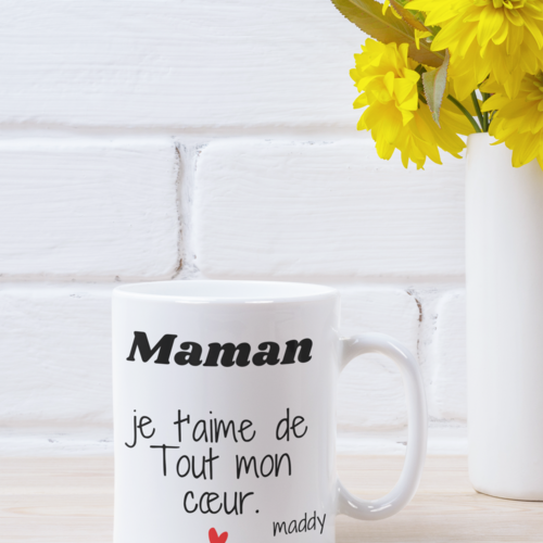Mug en céramique "maman je t'aime  de tout mon cœur  ,mug personnalisé pour la fête des mamans