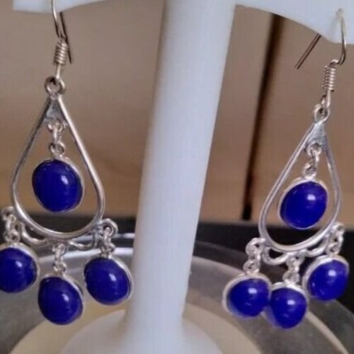 Boucles d'oreilles en plaqué argent avec pierres en lapis lazulis