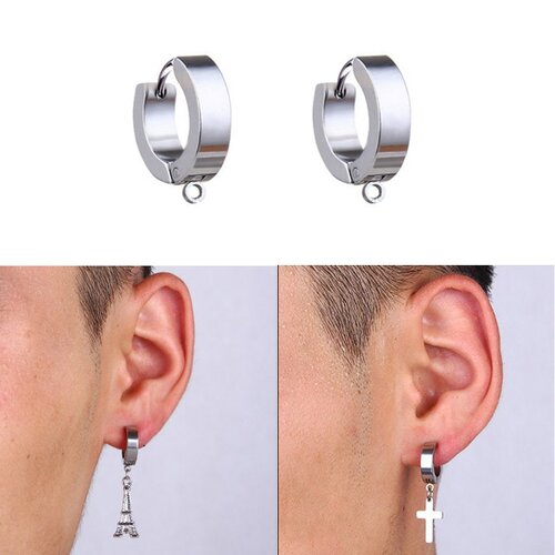 Une paire de créoles boucles d'oreilles clip en acier argenté crochets avec boucle ronde