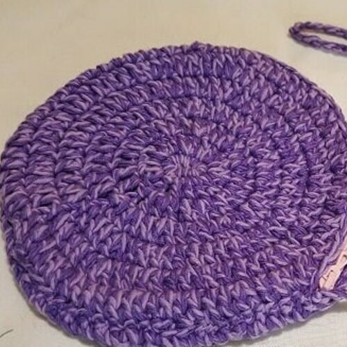 Sac pochette    rond bandoulière fait-main au crochet  coton  violet