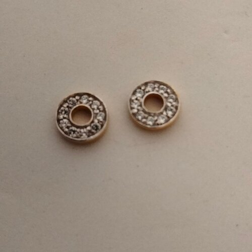 2 perles intercalaires connecteur fines en plaqué or et zirconium 8mm