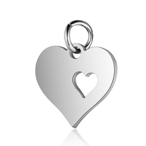 Pendentif double coeur en acier inoxydable 316 poli miroir
