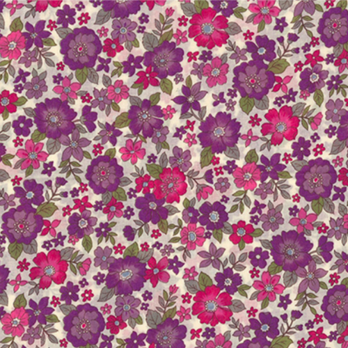 Tissu frou-frou fleurs mauves et roses - 110x50cm
