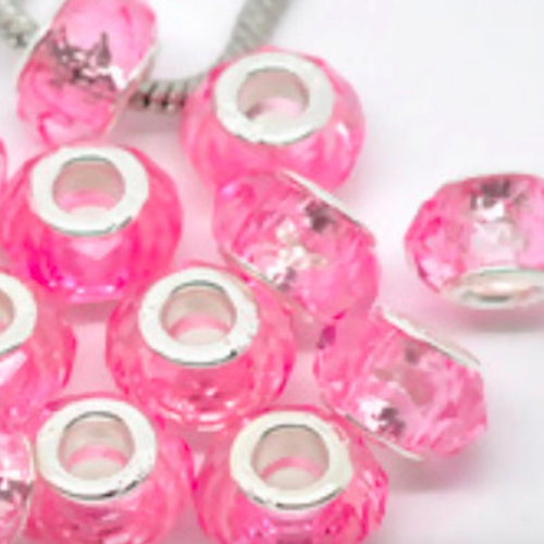 5 perles roses à gros trou en acrylique