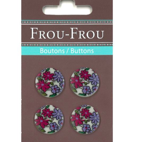 4 boutons motif fleurs rouges violettes - frou frou