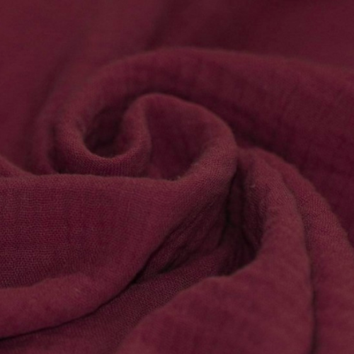 Tissu double gaze coton rouge bordeaux - 135x50cm