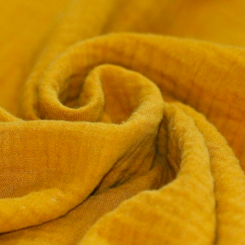 Tissu double gaze coton jaune moutarde - 160x50cm