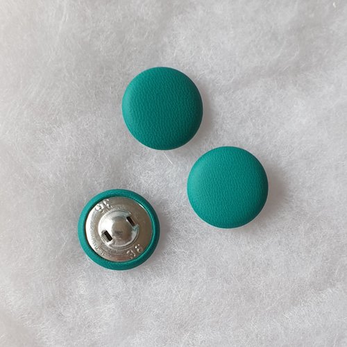 2 boutons recouverts de cuir vert turquoise – 22 mm