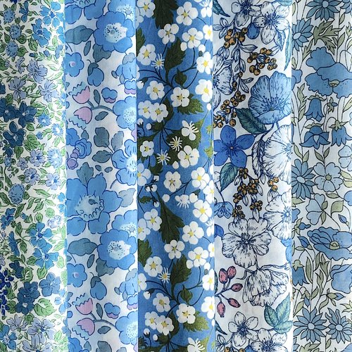 Pack 5 tissus liberty tana lawn bleu - 20x20cm