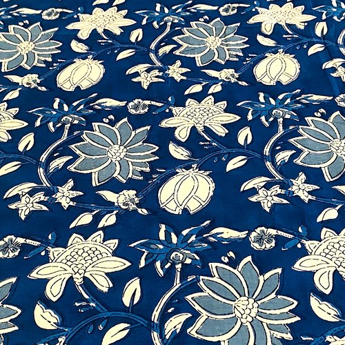 Tissu voile de coton batik bleu marine fleurs - 140x100cm