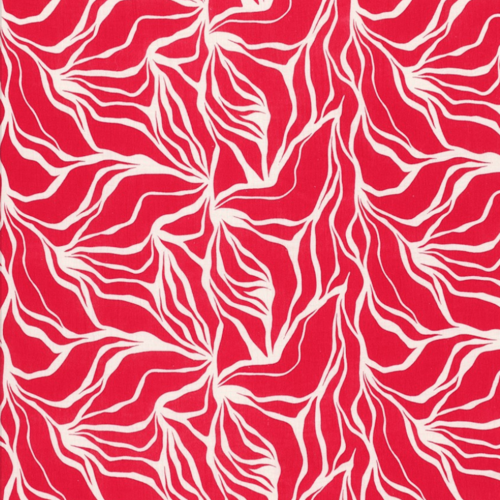 Double gaze coton imprimé fleurs et feuilles rouge