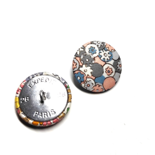 Bouton liberty polka daisy rose et gris vendu à l'unité