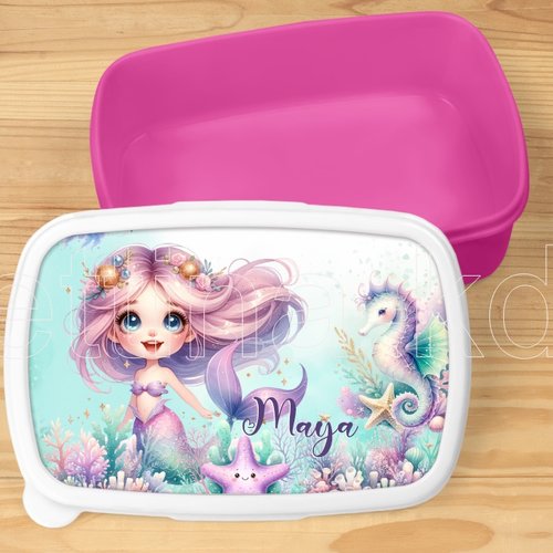 Boîte à goûter personnalisée - motif sirène (couleur au choix)