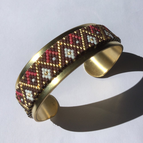 Bracelet perles tissées, jonc ouvert, jonc doré, tissage miyuki