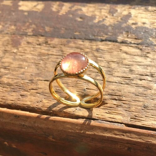Bague pierre de gemme, bague dorée à l'or fin, bague ajustable