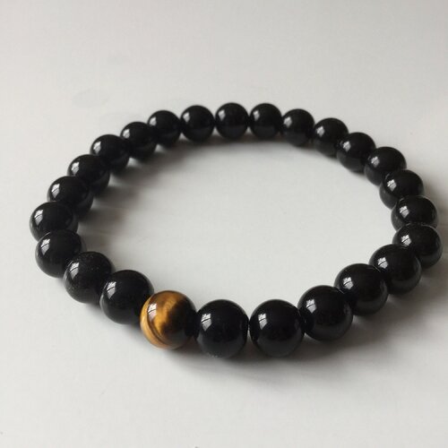 Bracelet pour homme, bracelet perles noires, bracelet élastiqué