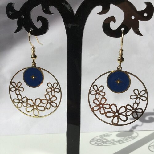 Boucles d'oreilles fleuries, estampes fleurs, rose des vents