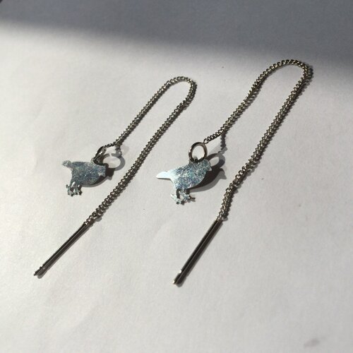 Boucles d'oreilles traversantes, boucles d'oreilles oiseaux, petites boucles argentées