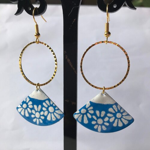 Boucles d'oreilles bleues, boucles avec anneaux, boucles d'oreilles longues