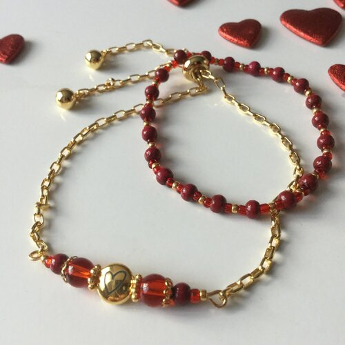 Bracelet coeur, bracelet rouge, love, perle coeur