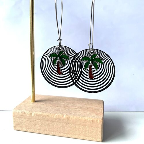 Boucles d’oreilles cocotiers, boucles tiges longues, boucles d'oreilles d'été