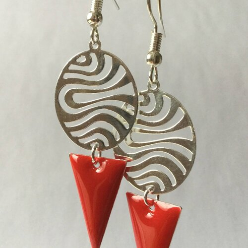 Boucles d'oreilles triangles, boucles forme géométrique, boucles d’oreilles rouges