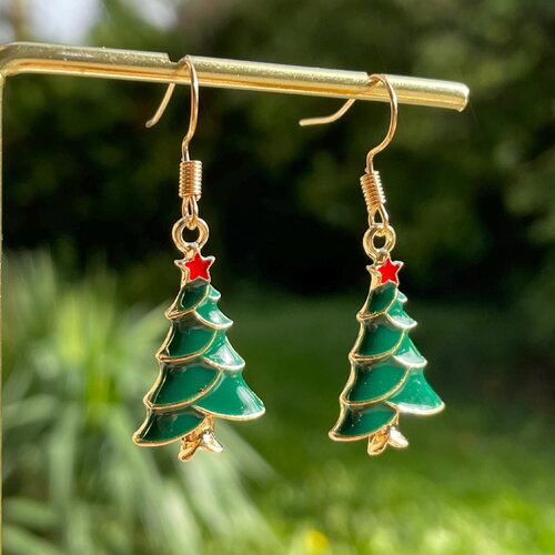 Boucles d’oreilles sapin de noël, boucles d'oreilles avec sapin, boucles d'oreilles pour noël, bijou de fêtes
