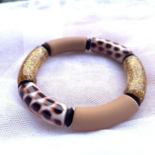 Bracelet jonc large, bracelet perles tube, bracelet grosses perles, jonc large