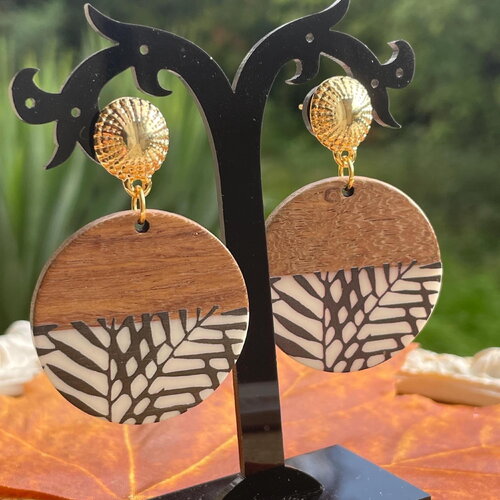 Boucles d’oreilles jungle, boucles d'oreilles résine, boucles bois et résine