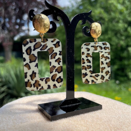 Boucles d’oreilles résine, boucles d'oreilles léopard, boucles d'oreilles rectangulaires