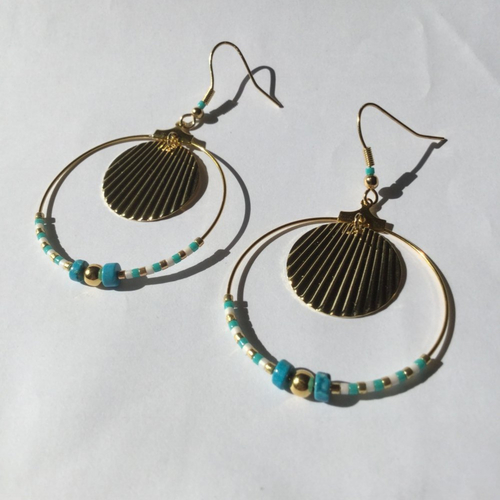 Boucles d'oreilles dorées, créoles dorées, perles miyuki, 