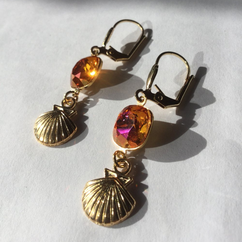 Boucles d'oreilles dorées, cristal swarovski 