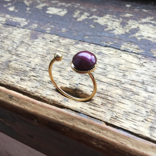 Bague plaquée or, bague perle topaze, anneau ajustable