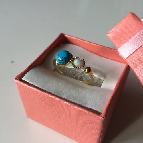 Bague plaqué or, pierres naturelles, bague ajustable