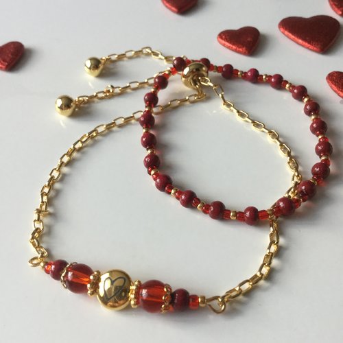 Bracelet coeur, bracelet rouge, love, perle coeur