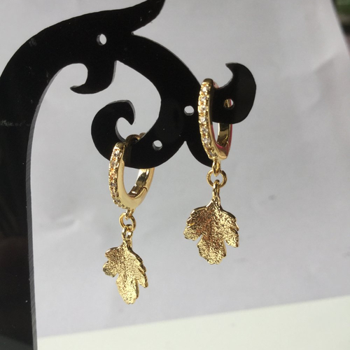 Petites créoles, feuilles dorées, boucles d'oreilles avec feuilles, créoles or
