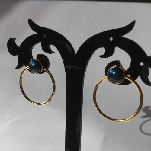 Clous d'oreilles anneaux, boucles d'oreilles à cabochons, boucles plaqué or