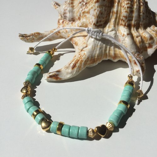 Bracelet d'été, perles heishi céramiques, bracelet ajustable