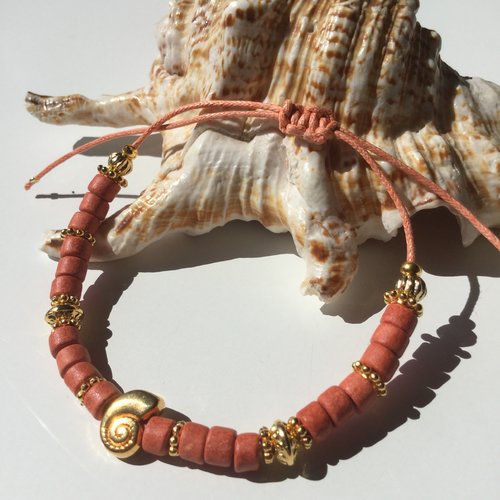 Bracelet d'été, perles heishi céramiques, bracelet ajustable, bracelet surfeur