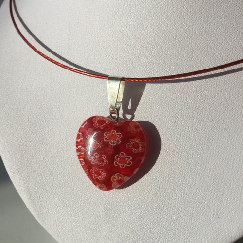 Collier coeur rouge, ras du cou, collier fin