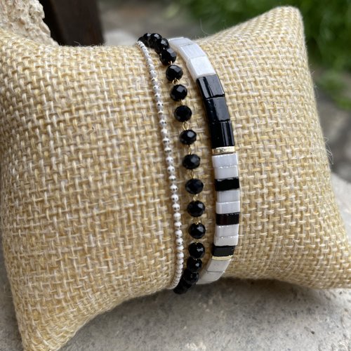 Bracelet multi-rangs, bracelet perles carrées