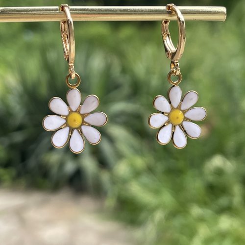 Boucles marguerite, petite créoles dorées, mini créoles à fleurs