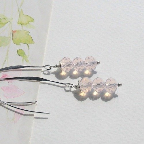 "rose opale" boucles d'oreilles cristal chinois coupelles et grandes attaches argent