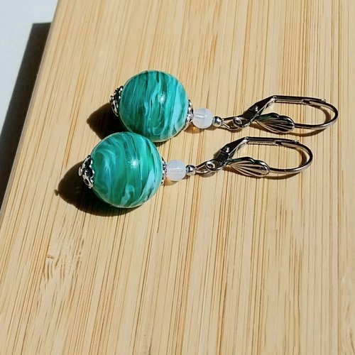 Algue - boucles d'oreilles vertes verre filé murano verre tchèque acier inoxydable